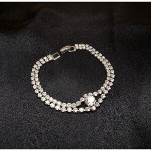 Vintage Art Deco 1940s-1950s Rhinestone Double Strand Bracelet